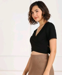 Casual Regular Sleeves Solid Women Black Top - Black, S