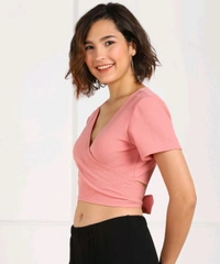 Casual Regular Sleeves Solid Women Black Top - Rose pink, S