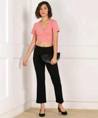 Casual Regular Sleeves Solid Women Black Top - Rose pink, XL