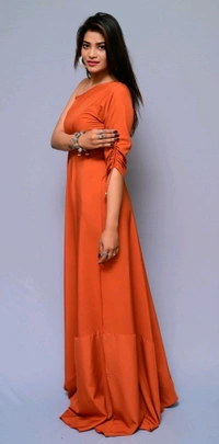 Women Fit and Flare Maroon Dress
 - Burning Orange, L