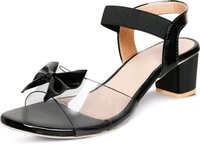 Trendz Walk Fancy & Stylish Transparent Block Heel Sandal Upper Bow Design 2 inch Heel Snadal - Black, 4