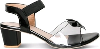 Trendz Walk Fancy & Stylish Transparent Block Heel Sandal Upper Bow Design 2 inch Heel Snadal - Black, 5