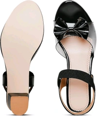 Trendz Walk Fancy & Stylish Transparent Block Heel Sandal Upper Bow Design 2 inch Heel Snadal - Black, 6
