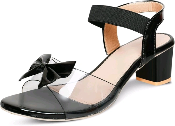 Trendz Walk Fancy & Stylish Transparent Block Heel Sandal Upper Bow Design 2 inch Heel Snadal - Black, 7