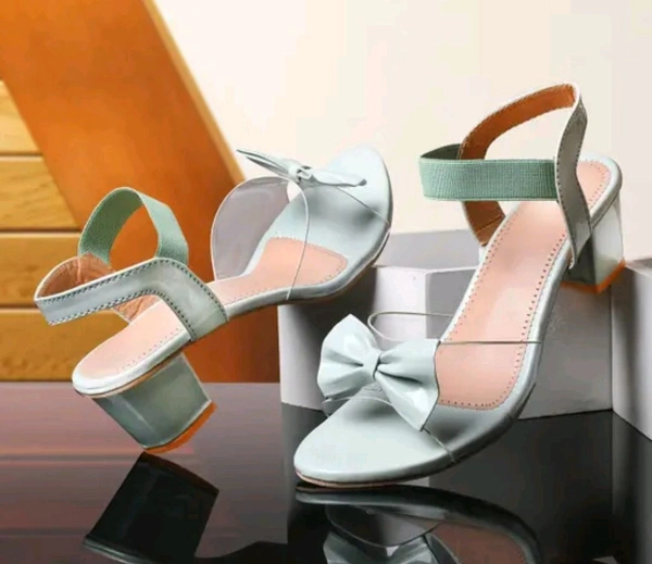 Trendz Walk Fancy & Stylish Transparent Block Heel Sandal Upper Bow Design 2 inch Heel Snadal - Summer Green, 8
