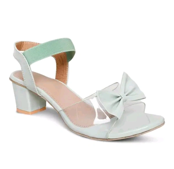 Trendz Walk Fancy & Stylish Transparent Block Heel Sandal Upper Bow Design 2 inch Heel Snadal - Summer Green, 8