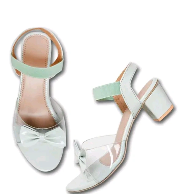 Trendz Walk Fancy & Stylish Transparent Block Heel Sandal Upper Bow Design 2 inch Heel Snadal - Summer Green, 8