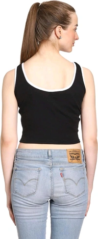Women's Casual Notch Neck Ribbed Knit Slim Fit Crop Tank Top
 - Black, XL