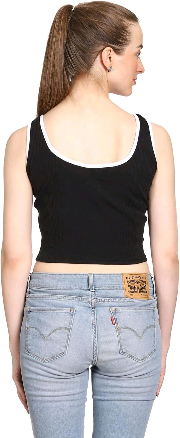 Women's Casual Notch Neck Ribbed Knit Slim Fit Crop Tank Top
 - Black, XL