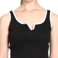 Women's Casual Notch Neck Ribbed Knit Slim Fit Crop Tank Top
 - Black, XL