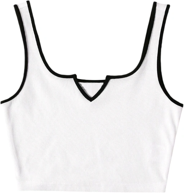 Women's Casual Notch Neck Ribbed Knit Slim Fit Crop Tank Top
 - White, XS