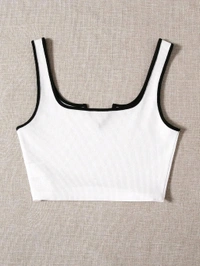 Women's Casual Notch Neck Ribbed Knit Slim Fit Crop Tank Top
 - White, XS