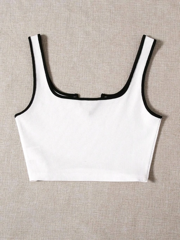 Women's Casual Notch Neck Ribbed Knit Slim Fit Crop Tank Top
 - White, XS