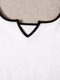 Women's Casual Notch Neck Ribbed Knit Slim Fit Crop Tank Top
 - White, XS