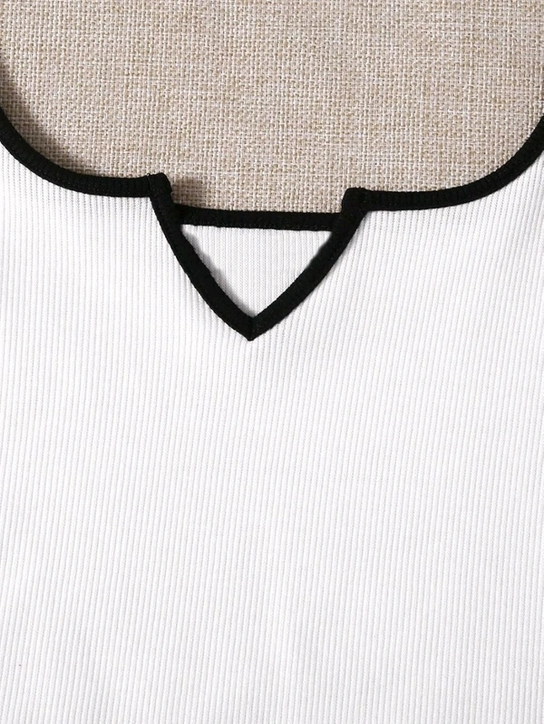 Women's Casual Notch Neck Ribbed Knit Slim Fit Crop Tank Top
 - White, XS