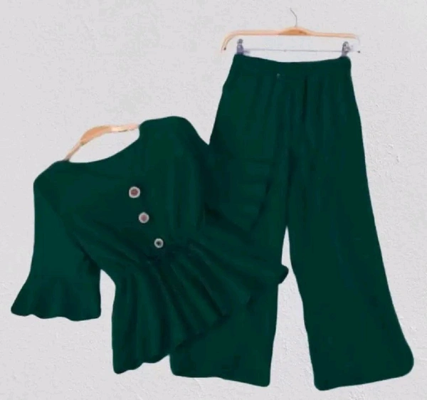 Women Crepe Crop Top Palazzo Set - Deep Teal, L