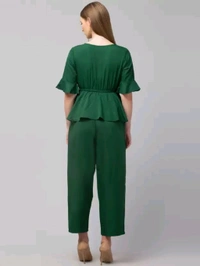 Women Crepe Crop Top Palazzo Set - Deep Teal, L