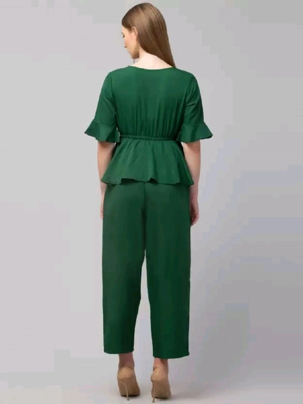 Women Crepe Crop Top Palazzo Set - Deep Teal, L