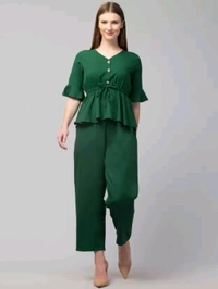 Women Crepe Crop Top Palazzo Set - Deep Teal, L