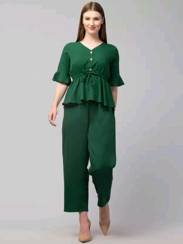 Women Crepe Crop Top Palazzo Set - Deep Teal, L