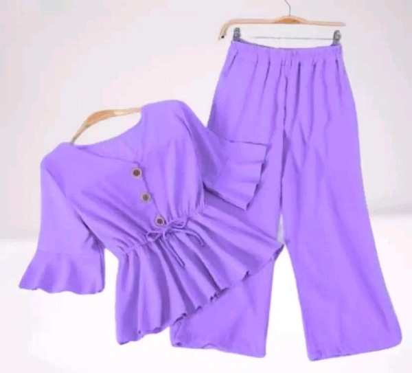 Women Crepe Crop Top Palazzo Set - Heliotrope, S