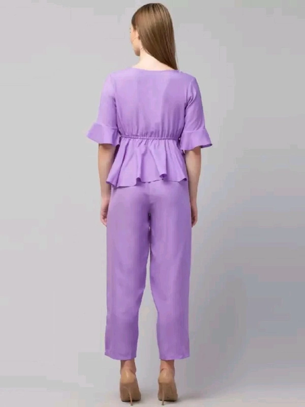 Women Crepe Crop Top Palazzo Set - Heliotrope, S