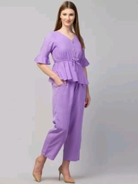 Women Crepe Crop Top Palazzo Set - Heliotrope, S