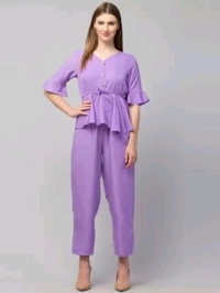 Women Crepe Crop Top Palazzo Set - Heliotrope, S