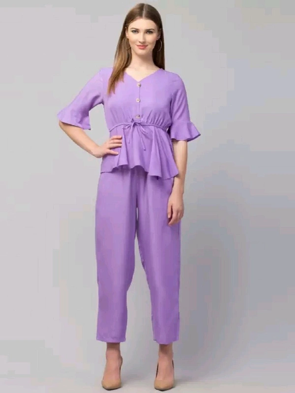 Women Crepe Crop Top Palazzo Set - Heliotrope, S