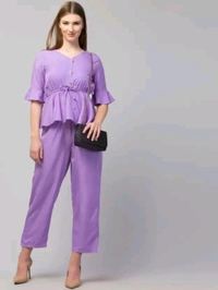 Women Crepe Crop Top Palazzo Set - Heliotrope, S