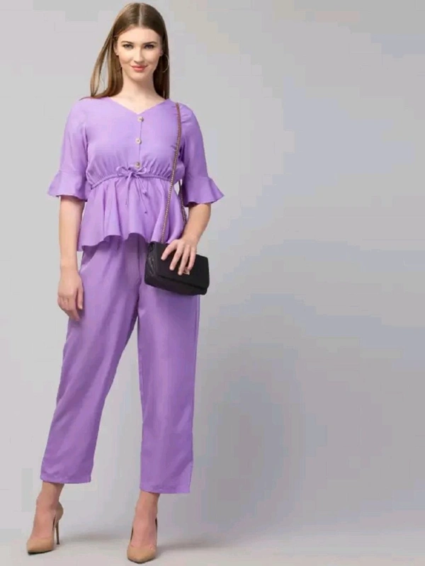 Women Crepe Crop Top Palazzo Set - Heliotrope, S