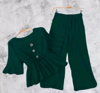 Women Crepe Crop Top Palazzo Set - Deep Teal, S