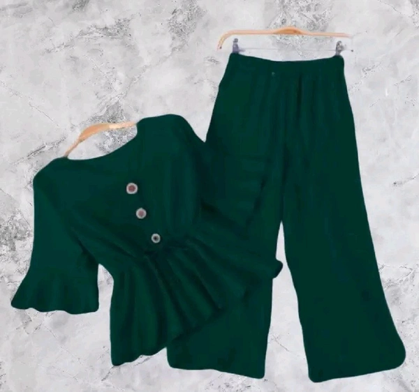 Women Crepe Crop Top Palazzo Set - Deep Teal, S