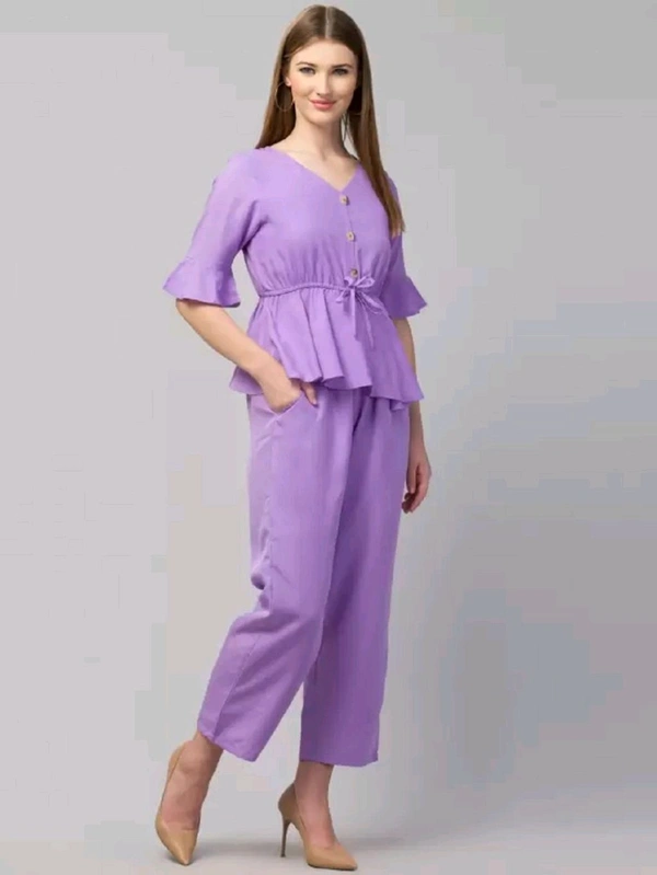 Women Crepe Crop Top Palazzo Set - Heliotrope, XL