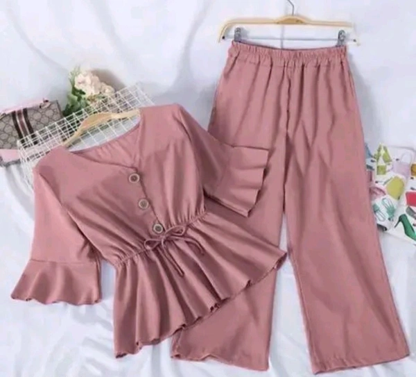 Women Crepe Crop Top Palazzo Set - Turkish Rose, XL