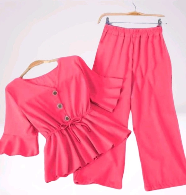 Women Crepe Crop Top Palazzo Set - Wild Watermelon, XXS