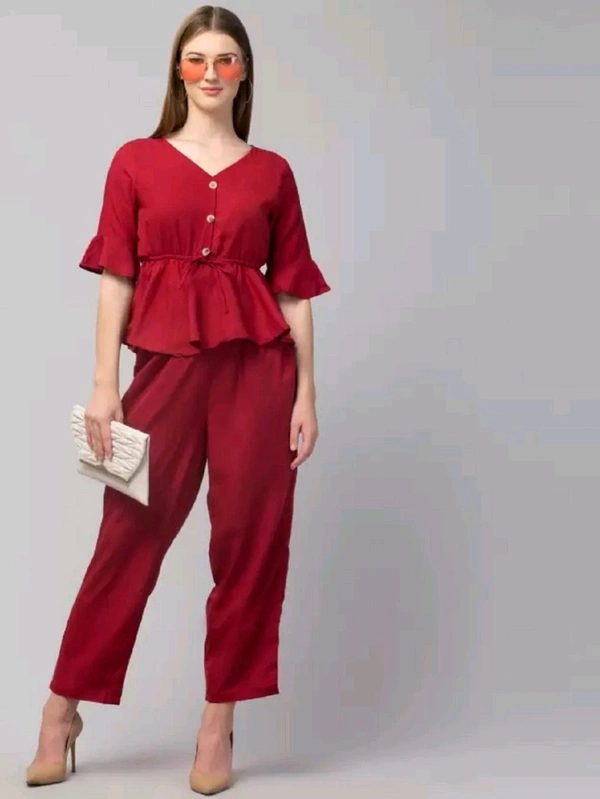 Women Crepe Crop Top Palazzo Set - maroon, M