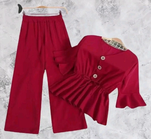 Women Crepe Crop Top Palazzo Set - maroon, S
