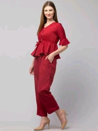 Women Crepe Crop Top Palazzo Set - maroon, S