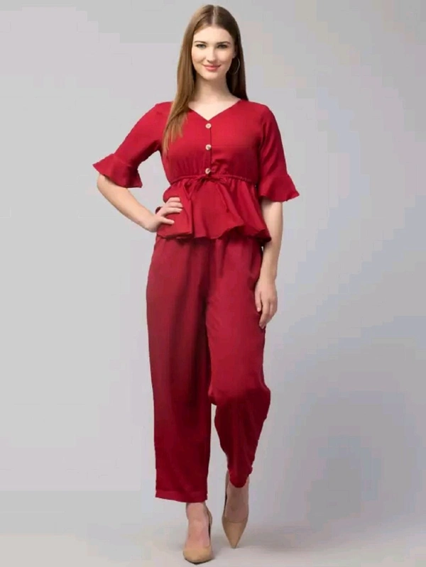 Women Crepe Crop Top Palazzo Set - maroon, S