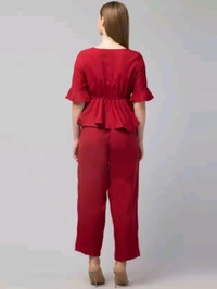 Women Crepe Crop Top Palazzo Set - maroon, XXS