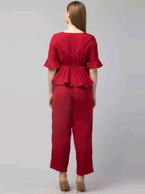 Women Crepe Crop Top Palazzo Set - maroon, XXS