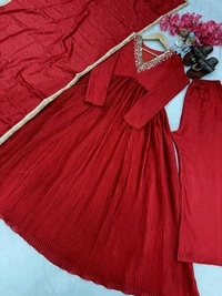 Wine Elegant Party Wear Alia Cut Anarkali Gown Set with Dupatta & Bottom - Cardinal, XL