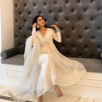 Wine Elegant Party Wear Alia Cut Anarkali Gown Set with Dupatta & Bottom - White, XL