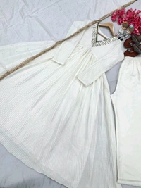 Wine Elegant Party Wear Alia Cut Anarkali Gown Set with Dupatta & Bottom - White, XL