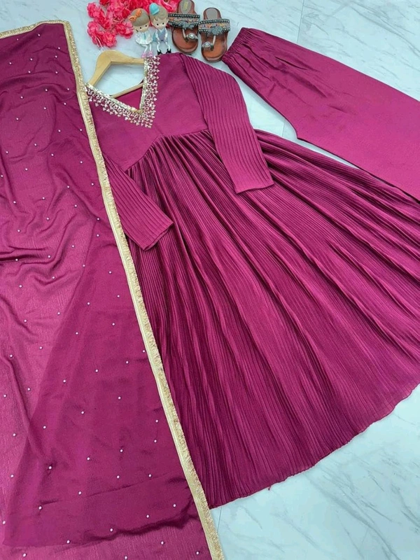 Wine Elegant Party Wear Alia Cut Anarkali Gown Set with Dupatta & Bottom - Royal Heath, XXL
