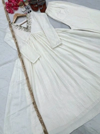 Wine Elegant Party Wear Alia Cut Anarkali Gown Set with Dupatta & Bottom - White, XXL
