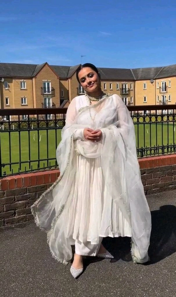 Wine Elegant Party Wear Alia Cut Anarkali Gown Set with Dupatta & Bottom - White, Free Size