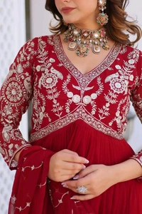 Dazzling Fox Georgette Gown with Heavy Sequence Embroidery & Matching Dupatta – Fully Stitched| My Handicraft India - Shiraz, L
