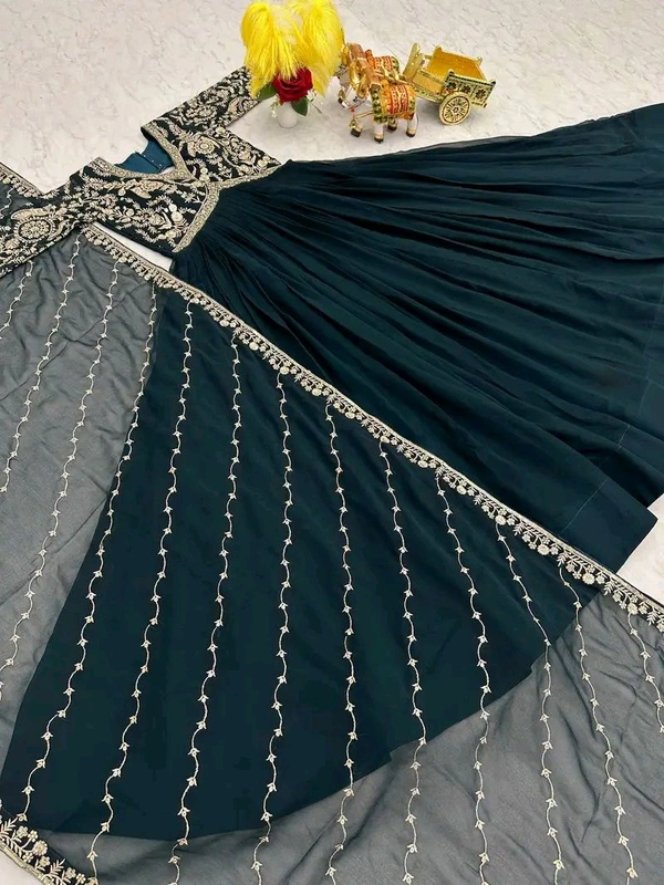 Dazzling Fox Georgette Gown with Heavy Sequence Embroidery & Matching Dupatta – Fully Stitched| My Handicraft India - Firefly, M